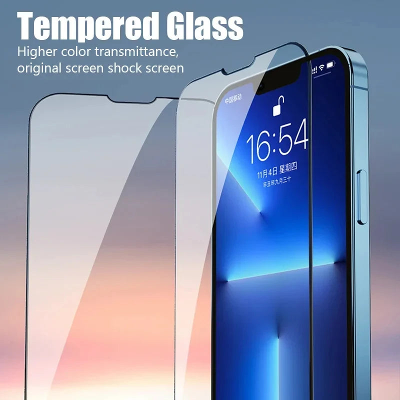 2-4PCS Full Cover Tempered Glass Screen Protector For iPhone17 15 14 13 12 Pro Max Protection Glass For iPhone 13 14 16 Pro Max