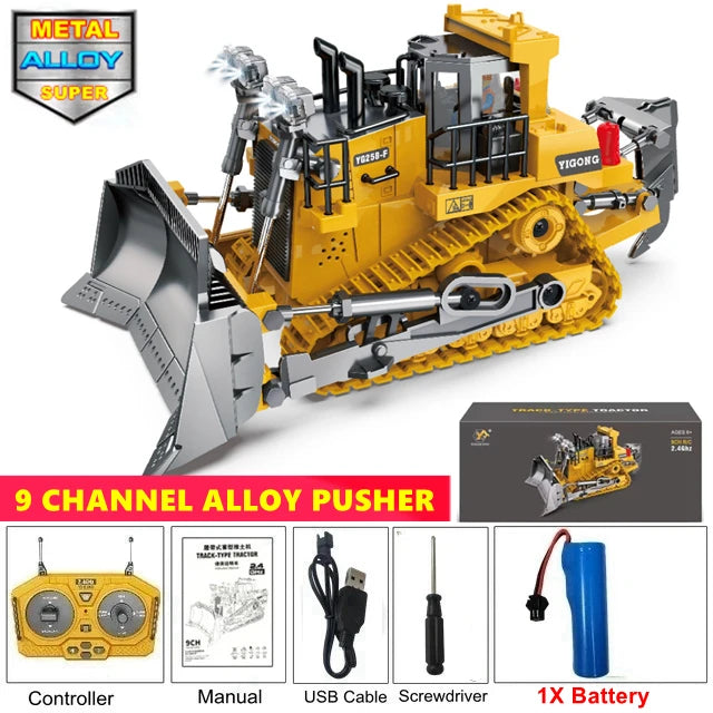 4WD Remote Control Excavator 4x4 Alloy Dump Truck Bulldozer Radio Model RC Car Construction Vehicle with Lights Sound Toy Gift