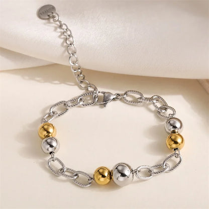 GANPUP 316L Stainless Steel Metal Beads Charms Bracelet Bangle for Women Texture Trendy Wrist Chain Jewelry Gift Bijoux Femme