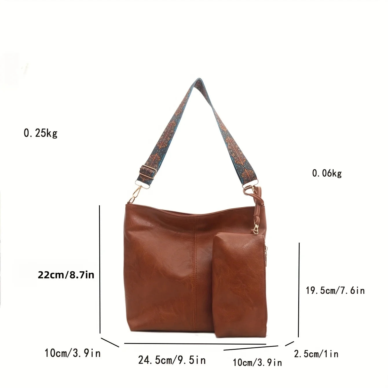 2-Piece Large Capacity Bohemian Wide Strap Soft PU Tote Bag, Shoulder & Handheld Bag, Ideal Birthday Gift