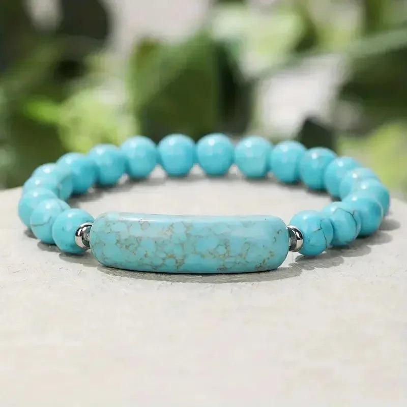 1pc Handmade Stone Bracelet Turquoise  Malachite Gemstone Crystal Rough Bracelet Body Energy Yoga