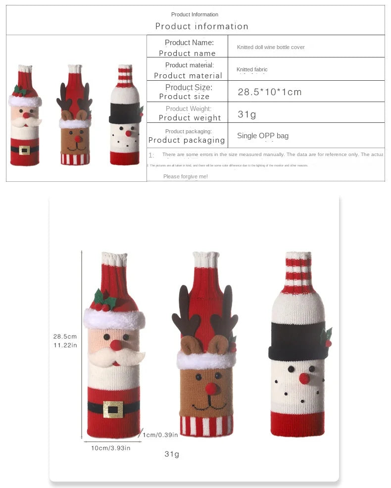2024 Christmas Knitted Wool Red Wine Bottle Cover Ornament Table Dress Up Home Christmas Decor Hotel Restaurant Festivals Decor