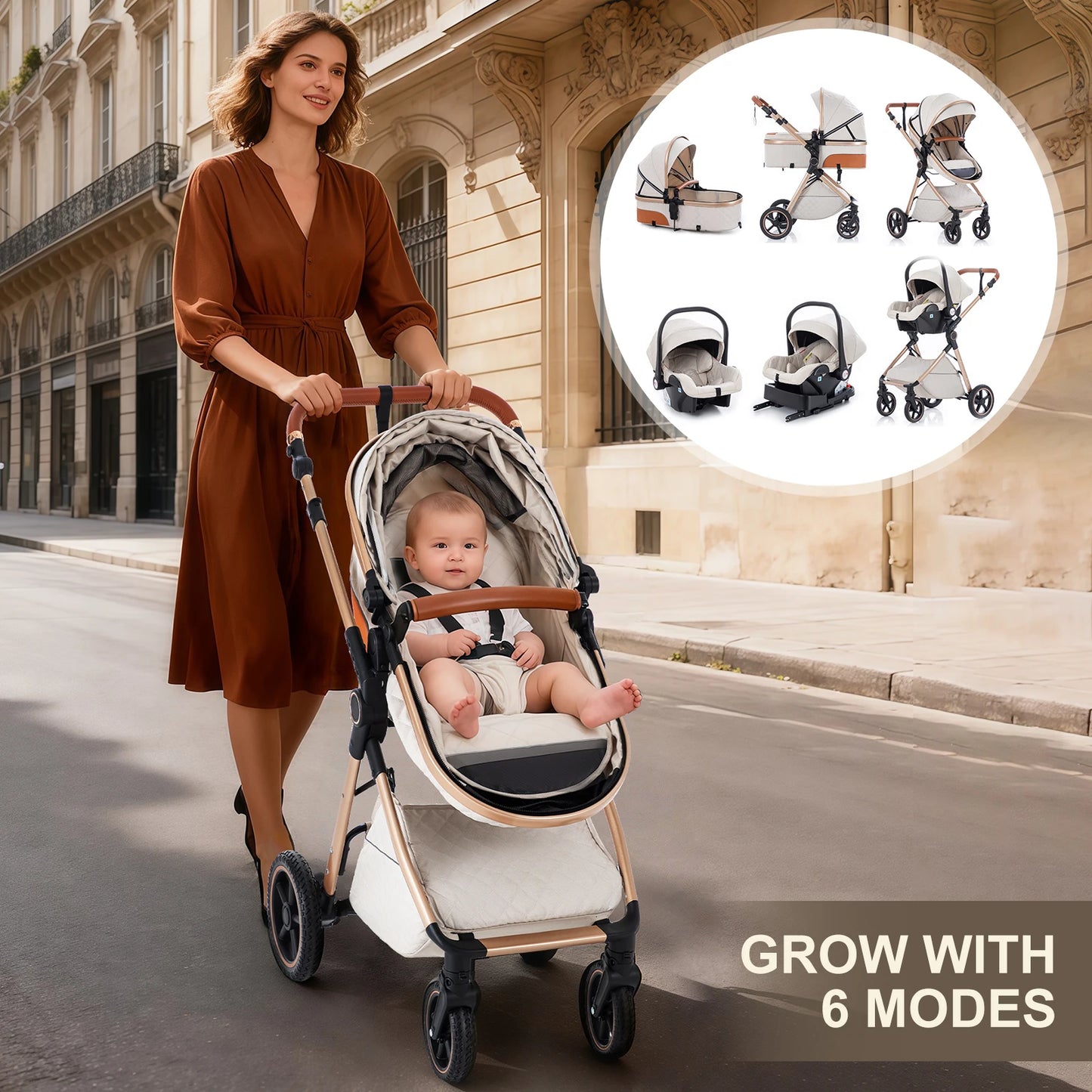 Luxury Baby Stroller 3 in1 Portable Baby Carriage Folding Prams High Landscape Car for Newborn Baby Adjustable Handle travel
