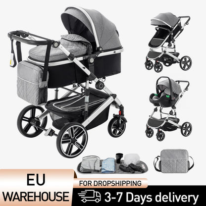 Baby Stroller 3 in 1 Luxurious Portable Travel Baby Carriage Fold Pram High Landscape Aluminum Frame Newborn Infant Stroller