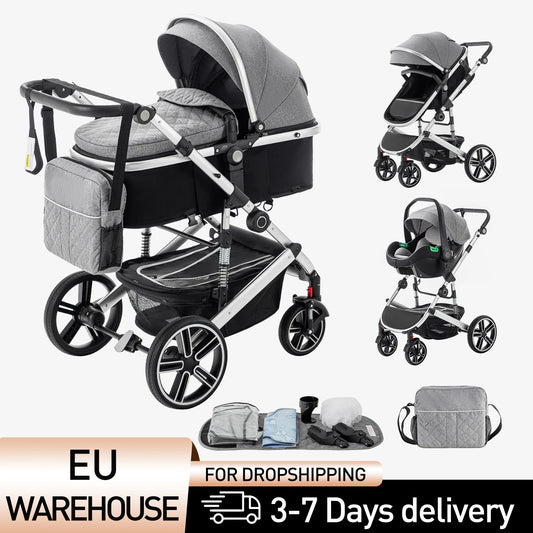 Baby Stroller 3 in 1 Luxurious Portable Travel Baby Carriage Fold Pram High Landscape Aluminum Frame Newborn Infant Stroller