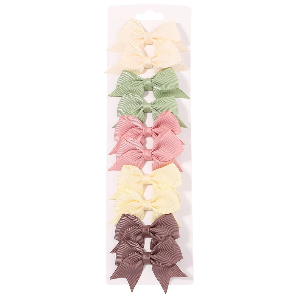 10Pcs/Set New Cute Solid Ribbon Bowknot Hair Clips for Baby Girls Handmade Bows Hairpin Barrettes Headwear Baby Hair Accessories