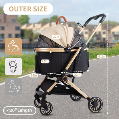 Pet Stroller 3 In 1 Foldable 4 Wheel For Small Medium Pets 50lbs Capacity Detachable Portable Travel Carrier With Storage