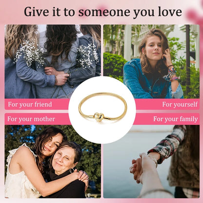 Original Bracelet 925 Sterling Silver Charm Bracelet 17-20CM Golden Heart Love Key Clover Bracelet Bangle Women Jewelry Gift