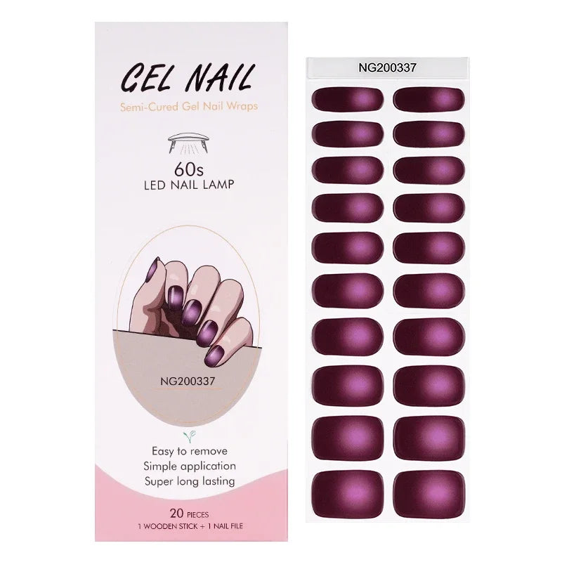 16/18/20Tips Semi-Cured Gel Nail Strips Adhesive Full Cover Stickers for Nails UV Lamp Need Press On Nails Fashion Manicure