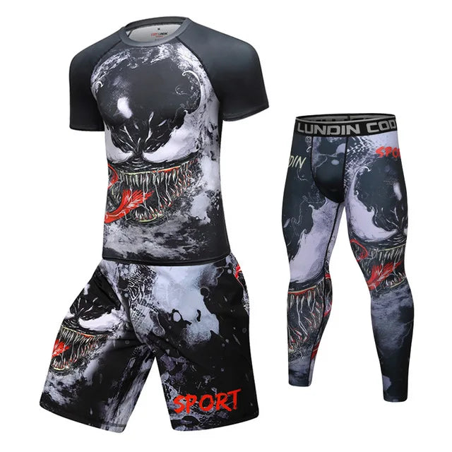 New Men Sports Jiu Jitsu BJJ Suit Gym Fitness Compression Clothes Running Jogging Sport Wear Exercise Workout Rashguard Tights