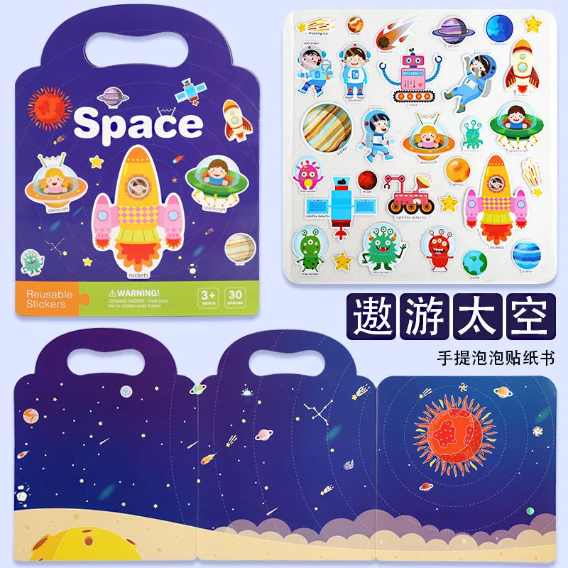 Reusable Bubble Sticker Book for Kids - Multi-Themed Educational Learning Activities, Washable & Safe Toddler Stickers