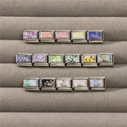 2025 Women's Fashion Colorful Flowers Oil Painting Style Series Italian Charms Fit 9mm Stainless Steel Bracelet DIY Jewelry Gift