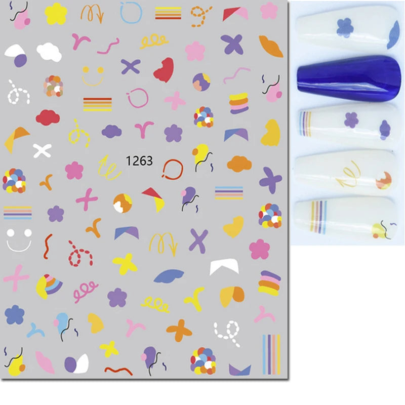 3d Nail Art Stickers Red Black White Love Hearts Stars Clouds French Full Tips Adhesive Nail Decals Slider For Manicure