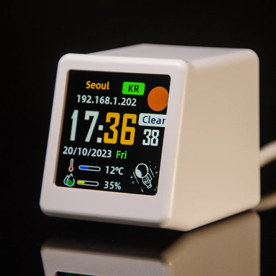 MINI Size Smart WIFI Weather Forecast Station Clock for Gaming Desktop Decoration. DIY Cute GIF Animations and Electronic Album