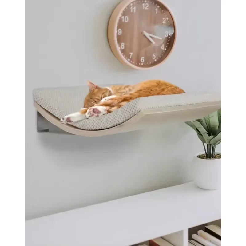 Custom Modern Wood Cat Climbing Frame Wall Mounted Shelves with Hammock and 3 Steps for Cats Furniture