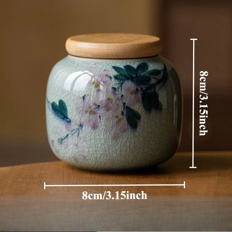 1pc Ceramics Hand Drawn Plum Blossom Urn for Ashes Pet Corpse Cremation Coffin Chinese Style Mini Urn with Lid for Ashes