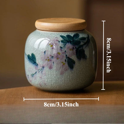 1pc Ceramics Hand Drawn Plum Blossom Urn for Ashes Pet Corpse Cremation Coffin Chinese Style Mini Urn with Lid for Ashes