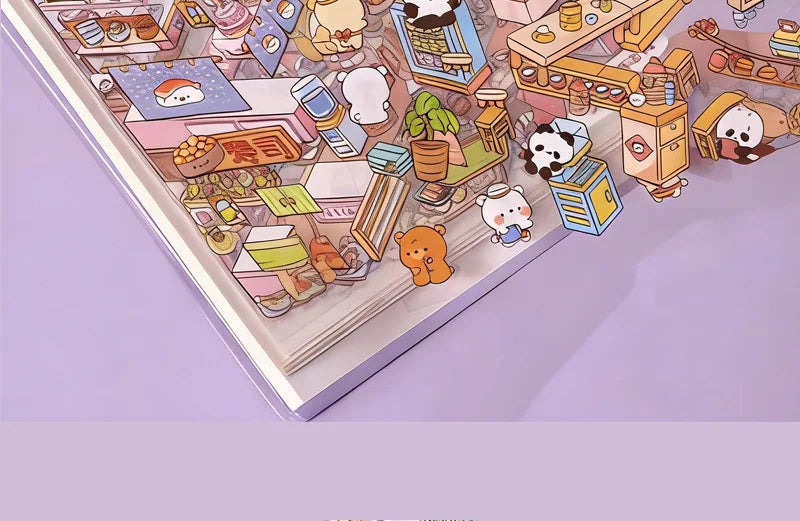 3D Diorama Sticker Book 20 Pages Mini Scene Cute Cartoon Animal Ghosts Theme DIY Scrapbook Toy Fun Stress Relief Kids Adult Gift