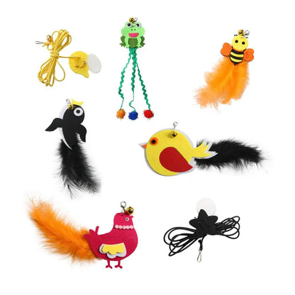 Hanging Cat Toy Swinging Cat Toy with Elastic Rope Feathers Self-play Teaser for Indoor Cats Hanging Bell Hunting Stimulator
