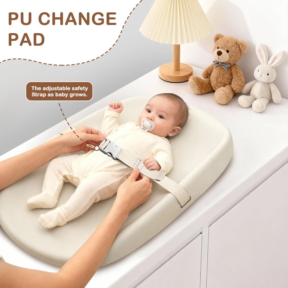 Baby Changing Mat with Safety Harness, Anti-Roll Wedge Baby Changing Pad, Easy Wipe Clean with Raised Padded Edges NO Toys Shelf