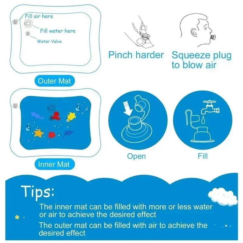 Baby Inflatable Water Play Mat Tummy Time Activity Pad Summer Water Play Mat PVC Early Learning Crawling Exercise Mat for Baby
