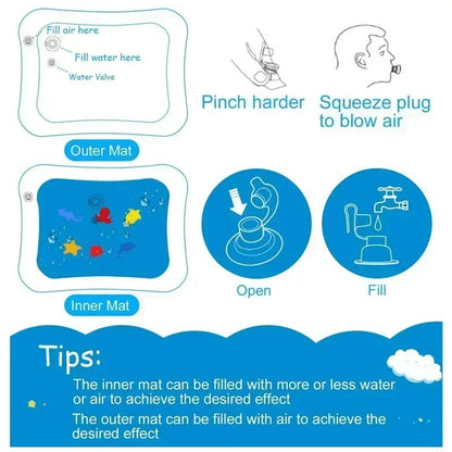 Baby Inflatable Water Play Mat Tummy Time Activity Pad Summer Water Play Mat PVC Early Learning Crawling Exercise Mat for Baby
