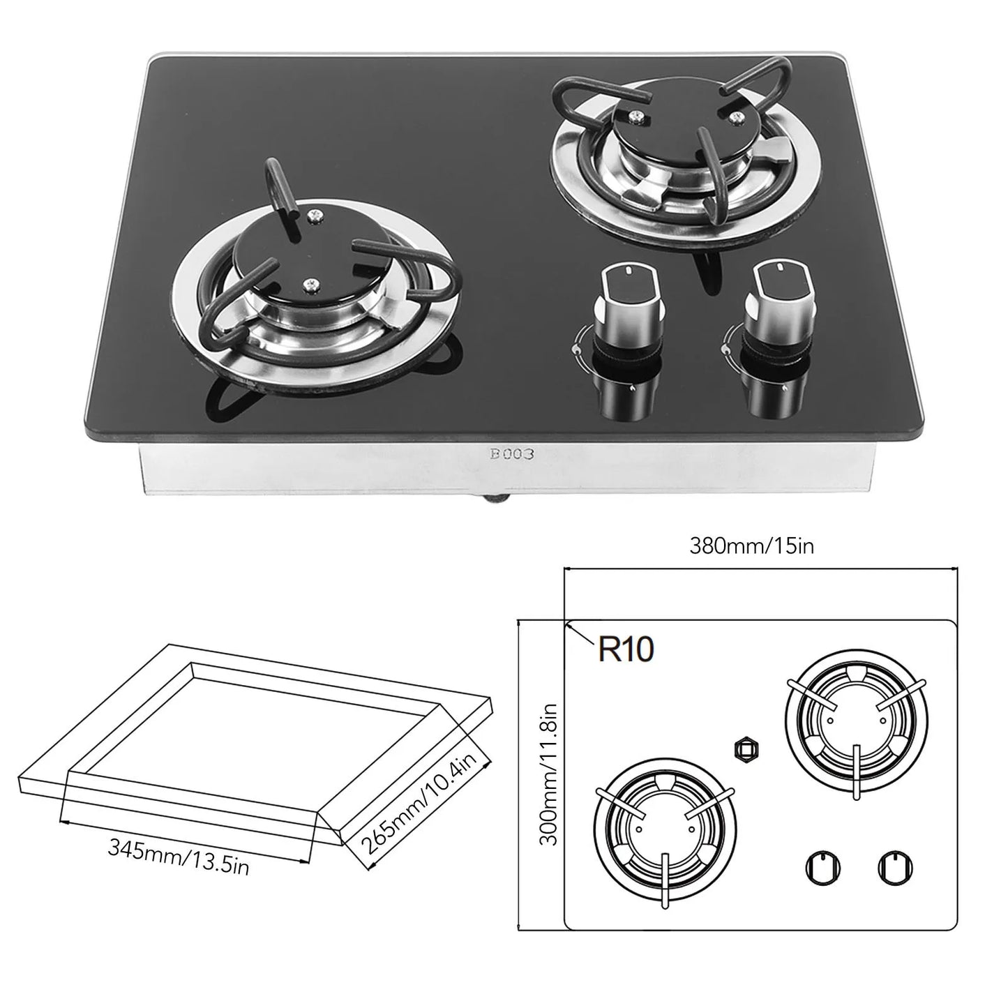 RV Gas Stove 2 Burners 1.8Kw Power Tempered Glass Panel Easy to Clean Gas Cook Top for Boat Caravan Camper