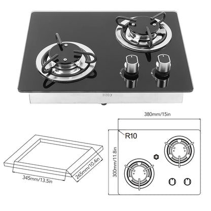 RV Gas Stove 2 Burners 1.8Kw Power Tempered Glass Panel Easy to Clean Gas Cook Top for Boat Caravan Camper