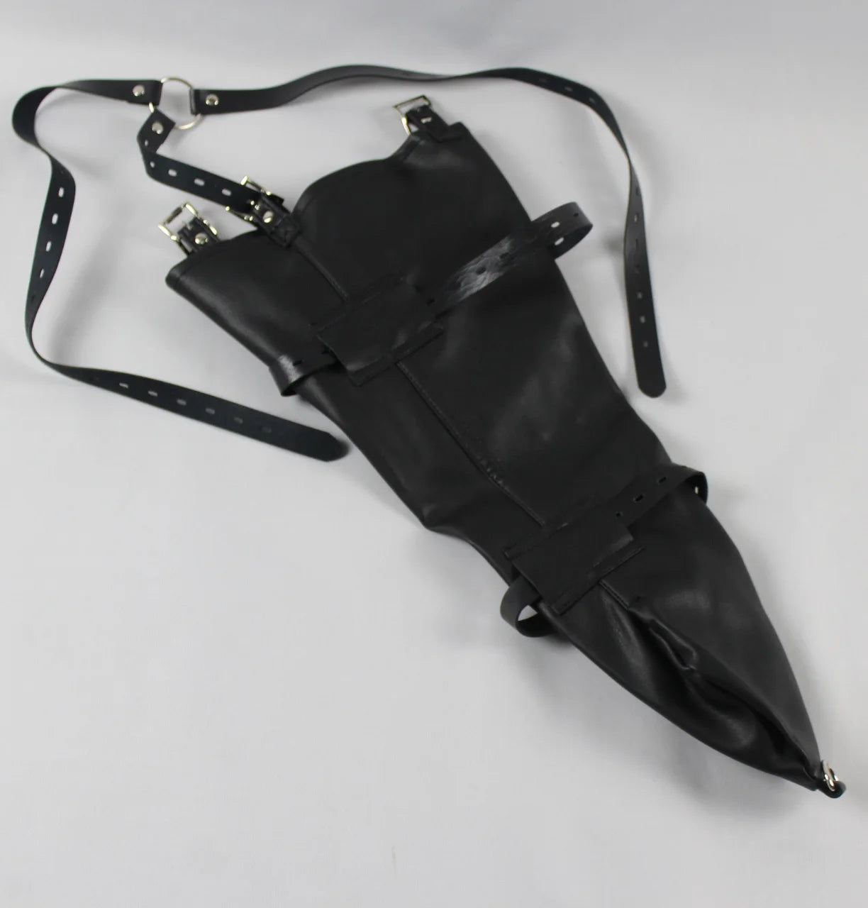 Leather Tight Single Glove Straight Arm Binder Over Shoulder Straps BDSM Bondage Arm Cuffs Zipper Body Harness Adult Roleplay