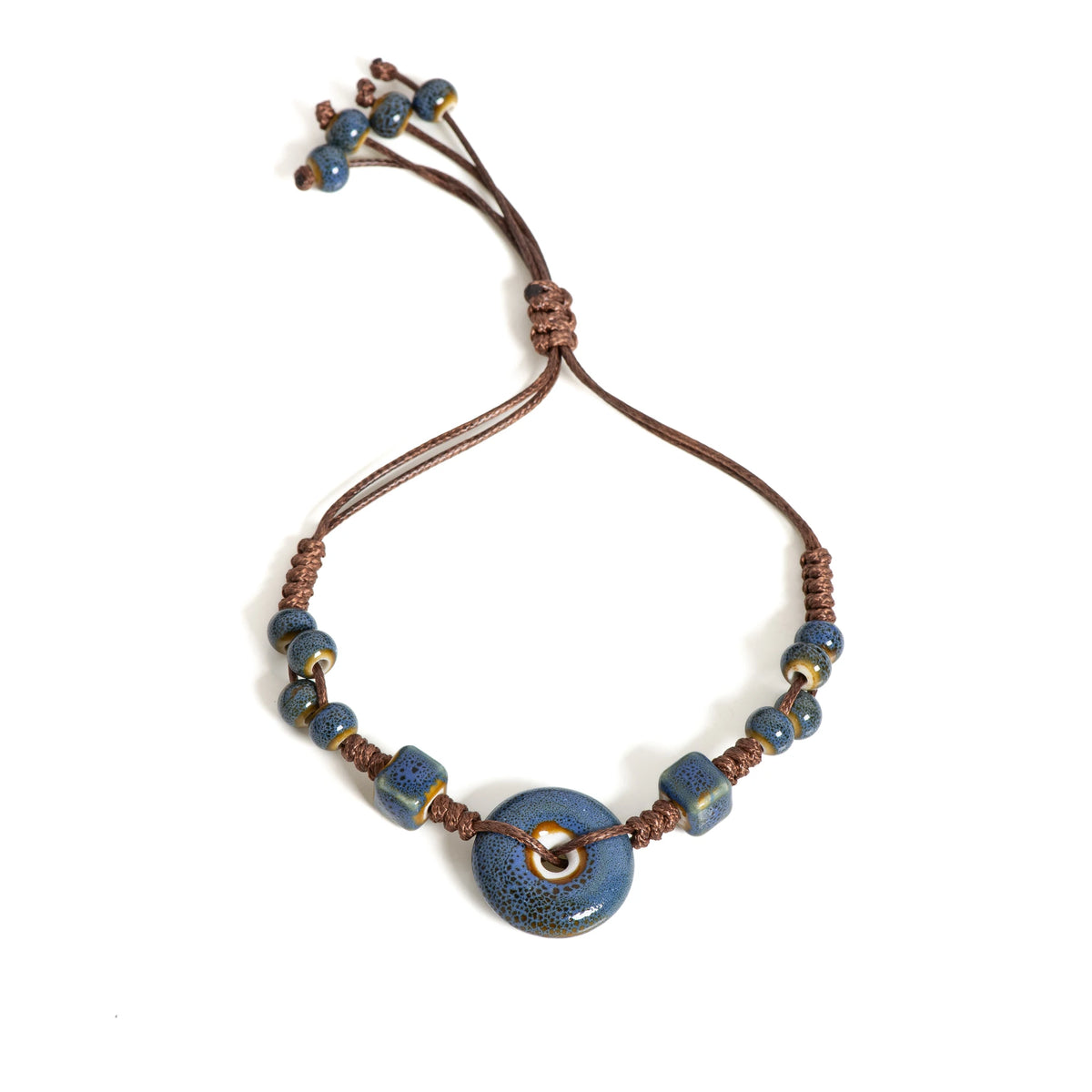 Handmade Glazed Ceramic Peace Buckle Bracelet Adjustable Vintage Boho Jewelry – S02-013