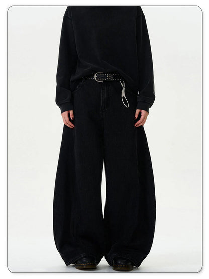 High Streets Spring Summer Men's Jeans American Baggy Wide Leg Curved Knife Denim Pants Loose Solid Color Male Trendy Trousers