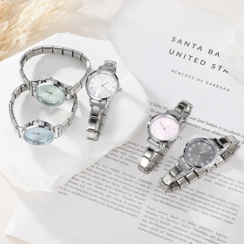 Fashion High Quality Men Women's Stainless Steel Square Round Shiny Zircon Watch Bracelet For Friend Birthday DIY Jewelry Gift