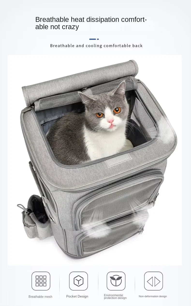 Double Backpack Foldeable Lightweight Pet Stroller For Two Dogs And Cats Outdoor Travel With 4 Wheels