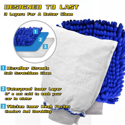Microfiber Car Wash Mitt Double Sided Chenille Auto Gloves Ultra Absorbent Sponge Scratch Free Cleaning Towel Soft Detailing Mitten