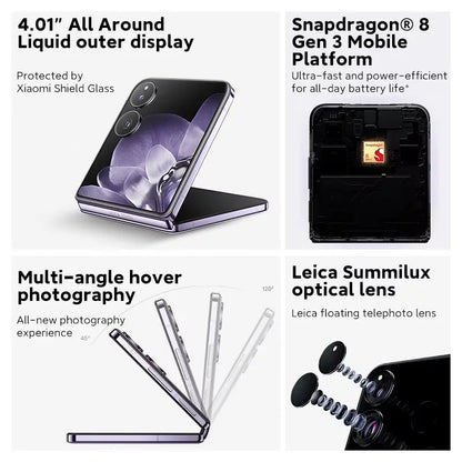 Global Version Xiaomi MIX Flip Dragon 8 Gen 3 device photo Leica 50MP Hyper charger screen "6,86Hz 67 W 12 Go
