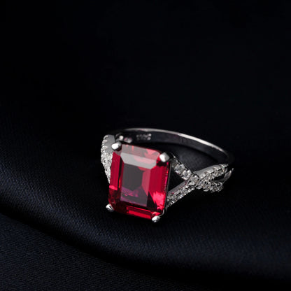 Potiy 4.16ct Created Red Ruby 925 Sterling Silver Wedding Engagement Promise Ring for Women Fashion Party Jewelry Gift