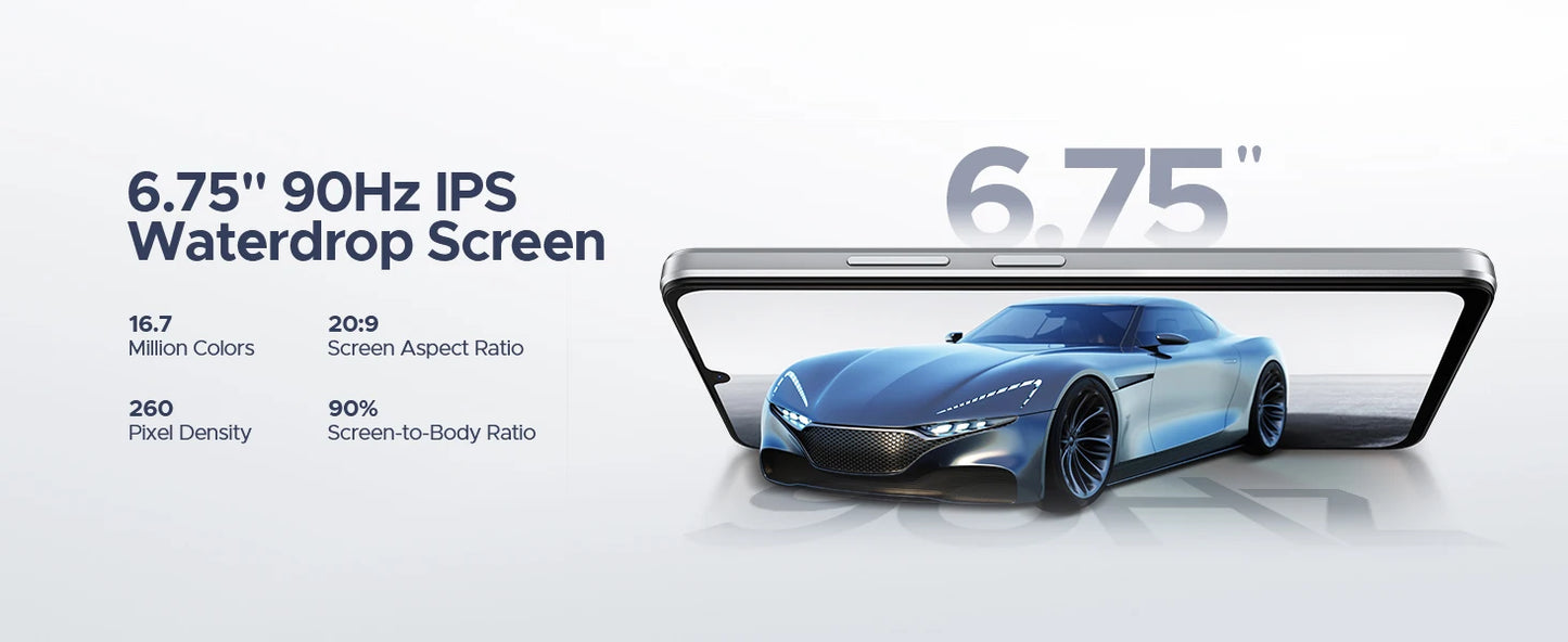 Global Version DOOGEE Note 58 Android 15 Smartphone 8GB RAM+128GB ROM 6.75" HD+ 90Hz IPS Screen 6250mAh Large battery NFC