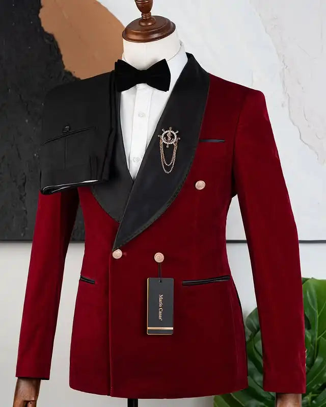 Velvet Formal Men Suits for Prom Wedding Double Breasted Groom Tuxedo 2 Pieces Celebrity Suit Jacket with Pants Custom Made