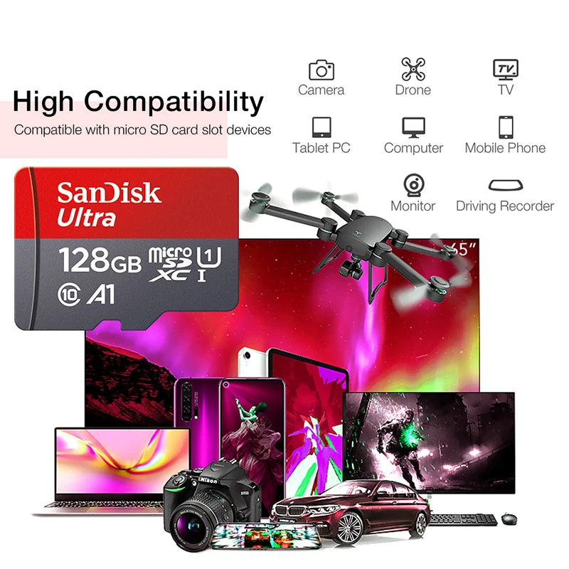 Original Sandisk Memory Card 256GB 128GB 64GB 32GB TF Micro SD Card Class 10 UHS-1 Flash Card Memory MicroSD for Smartphone PC