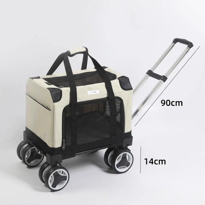 Large Wheel Breathable Pet Rolling Carrier Large Capacity Travel Bag For Two Cats Dogs Portable Car Pet Stroller