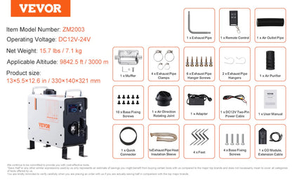 2KW Diesel Heater, 12V/24V All in One Diesel Air Heater, with Bluetooth APP Control, Remote Control and Display Screen, CO Alarm, Fast Heating Portable Diesel Heater for Vehicles and Outdoors