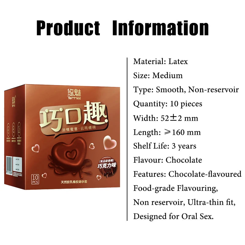 10Pcs Professional Oral Sex Condom Natural Latex Chocolate Flavour Condones Medium Smooth Non-reservoir Ultra-thin Fit Kondome