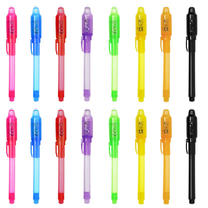 Invisible Ink Pens with UV Light,8 Colors Glow ,Secret Message Writing Detective Party Favors, Birthday Christmas