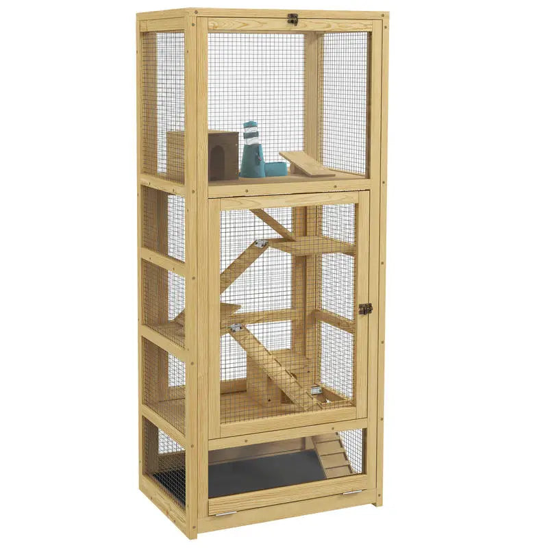 Cage for hamsters or small animals in wood 5 levels with niche balançoire 54 x 38 x 131 cm natural