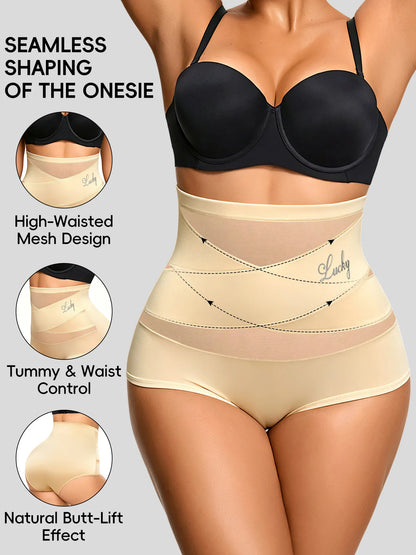 Hot Sale High Waisted Women's Panties Breathable Mesh Cross Tummy Cinching No Trace Triangle Panties Tummy Tuck Shaper