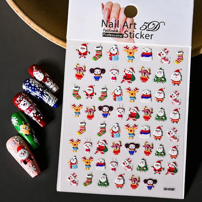 Winter Christmas Atmosphere Nail Stickers Snowman Snowflake Wapiti Self-adhesive High Quality Cute Nail Stickers Nail Art Deco