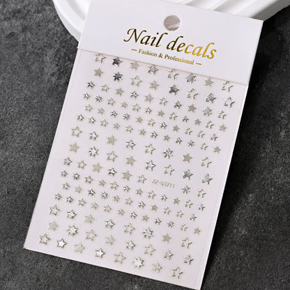 1pc Sliver Gold Star Nail Art Stickers Y2K Charms Self-Adhesive Sliders Laser White Chrome Gel Polish Decals Kawaii Accesories