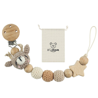 Cartoon Bunny Pacifier Chain Clip Wood Crochet Bear Teething Chain Baby Teether Soother Holder Newborn Chew Toys Pacifier Clips