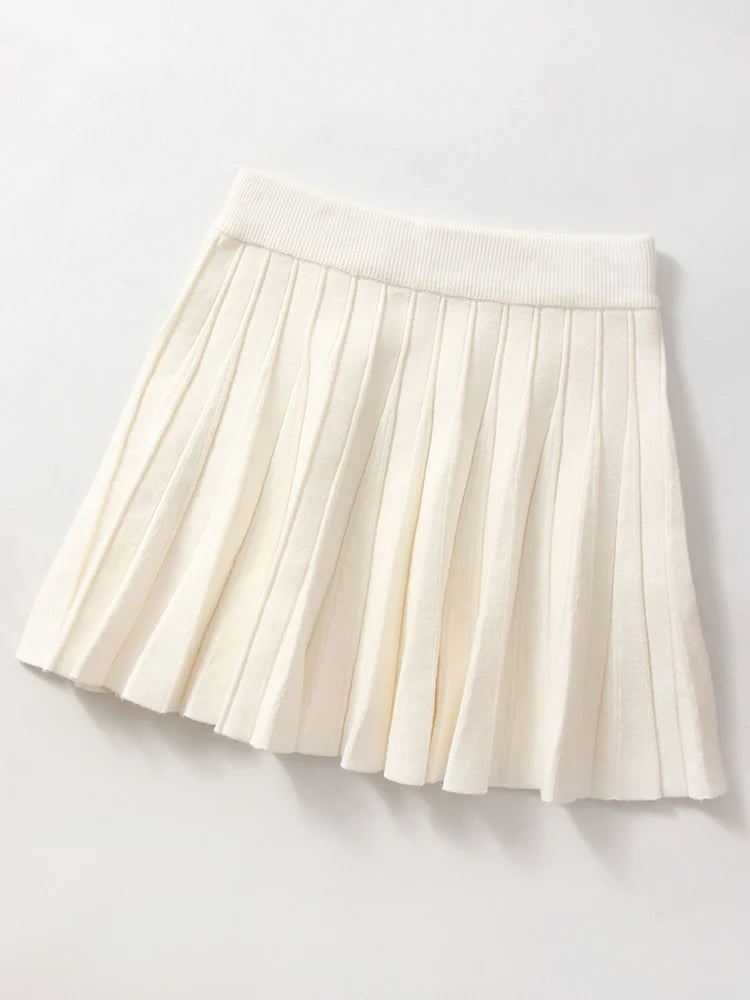 Autumn Knit White Mini Pleated Skirts For Women A Line Skirt Gray High Waist Women Knitted Pleated Short Skirts Korean Fashion