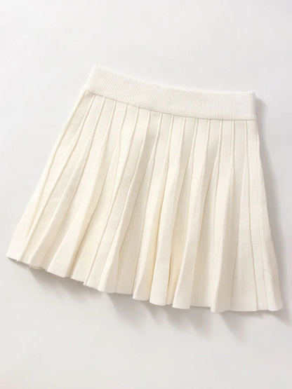 Autumn Knit White Mini Pleated Skirts For Women A Line Skirt Gray High Waist Women Knitted Pleated Short Skirts Korean Fashion